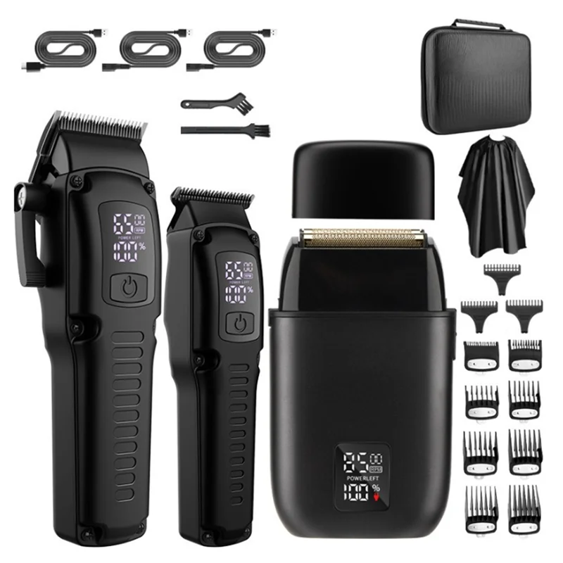 

A47F-Men's Professional Hair Clipper, 3 In 1 Hair Clipper Beard Trimmer And Electric Shaver Set With LED Display