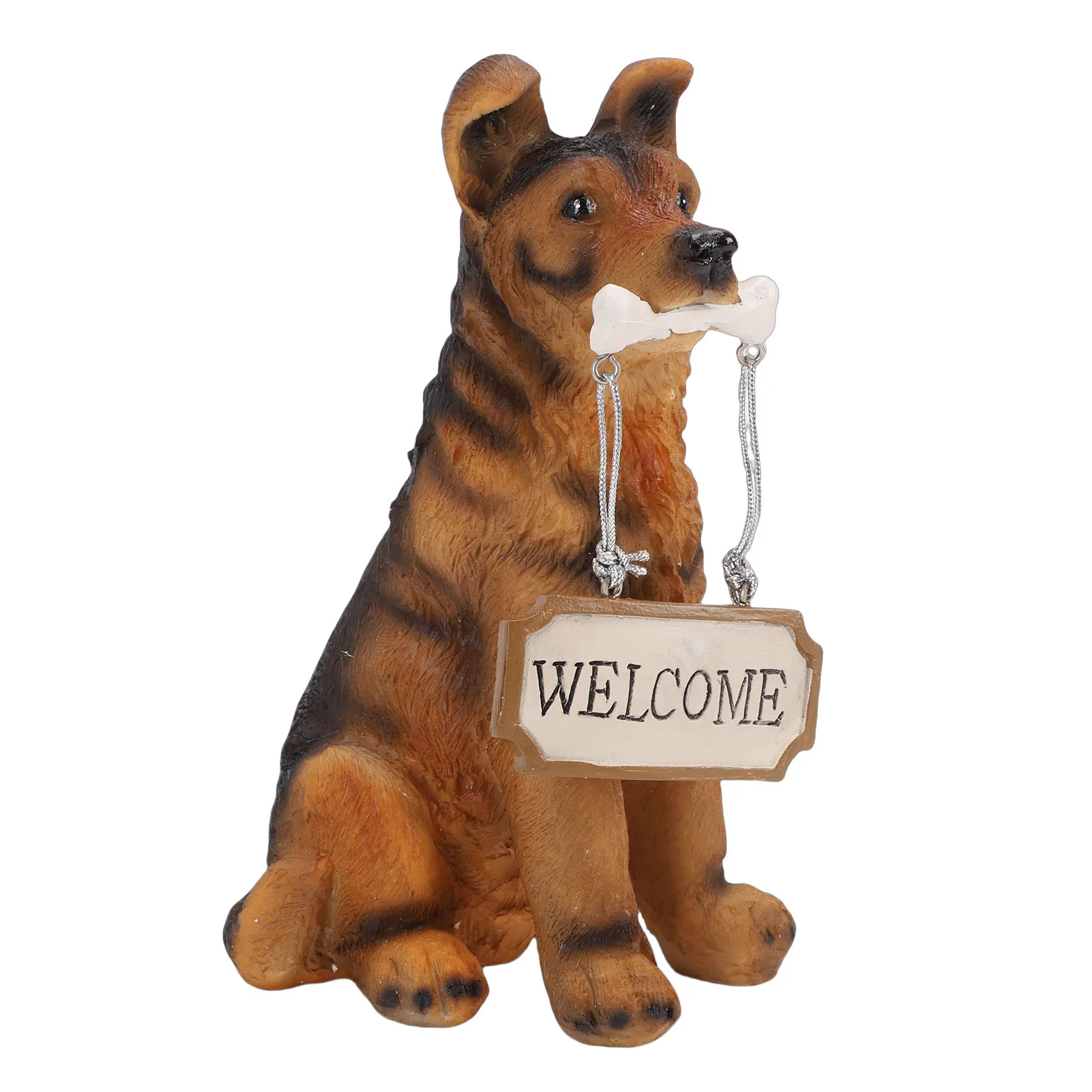 Niedliche Hundestatue mit Willkommensschild, Welpenskulptur aus Kunstharz für Garten, Rasen, Hof, Balkon