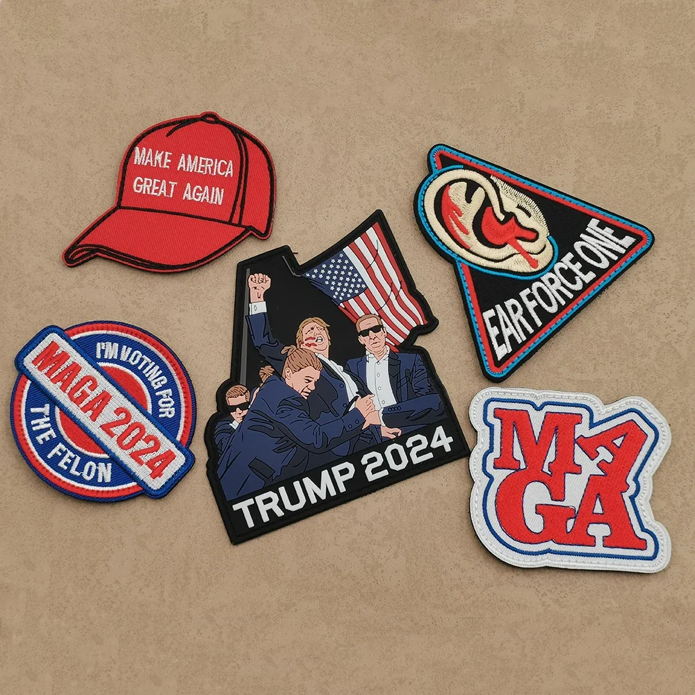 MAKE AMERICA GREAT AGAIN TRUMP 2024 Letter Patch Of USA Ear Funny Pattern DIF Jeans Jacket Persnality Clothing Label Patch Army