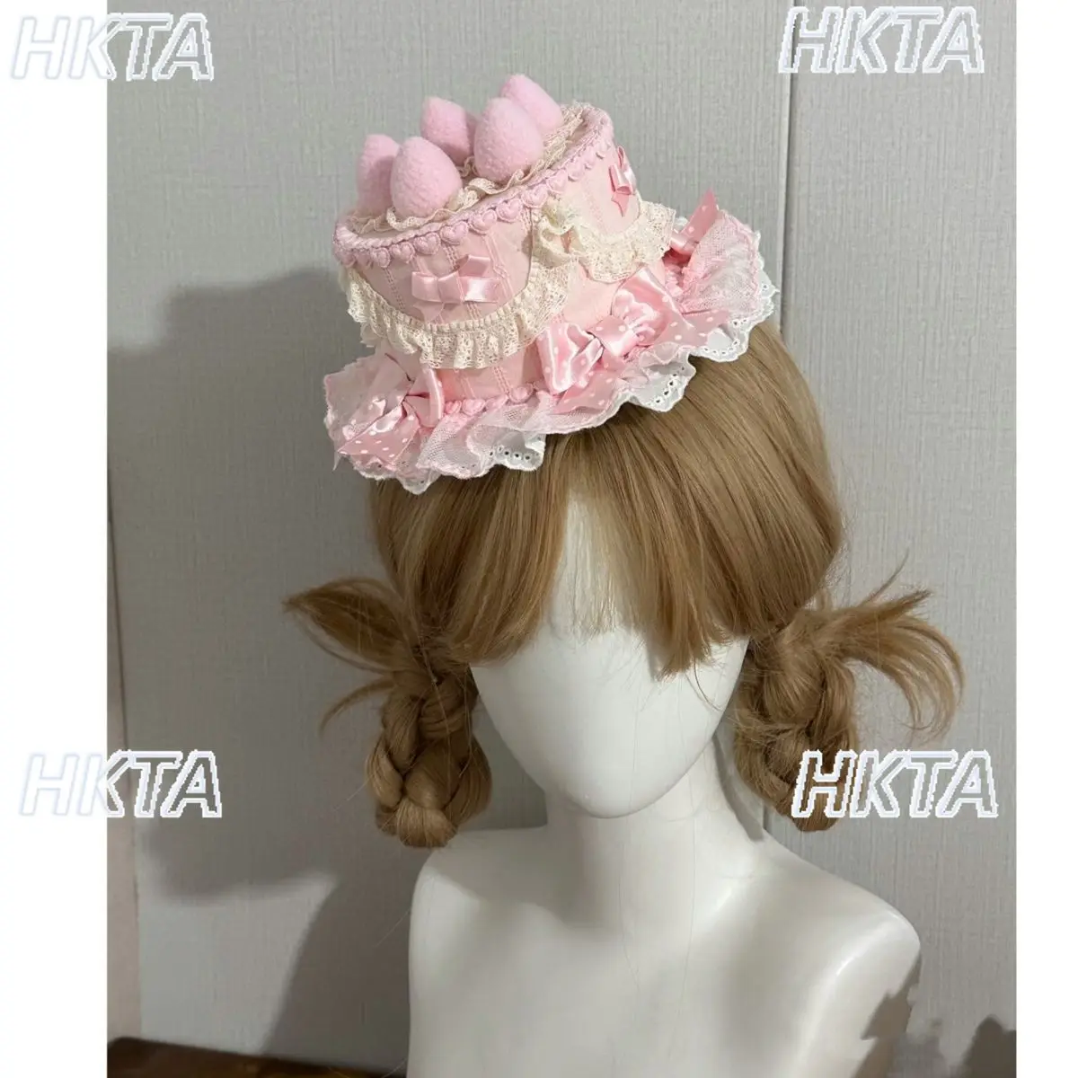 Japanese sweet gorgeous elegant strawberry cake top hat girl lolita handmade lace stitching polka dot bow kawaii cute hats women