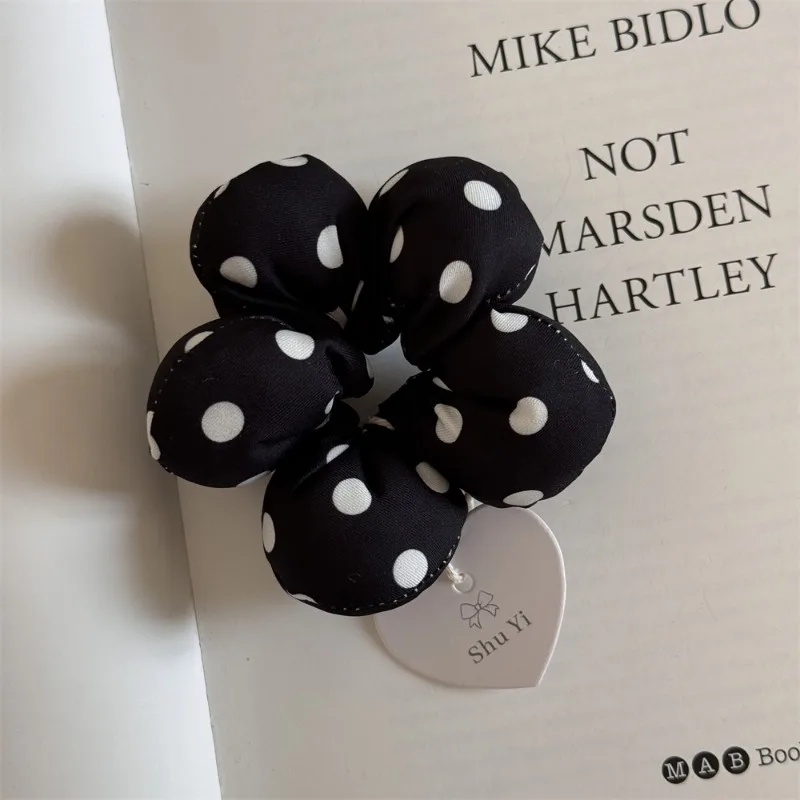 Black filled cotton cute little flower hair band polka dot bow plaid intestine ring headrope new hair accessories