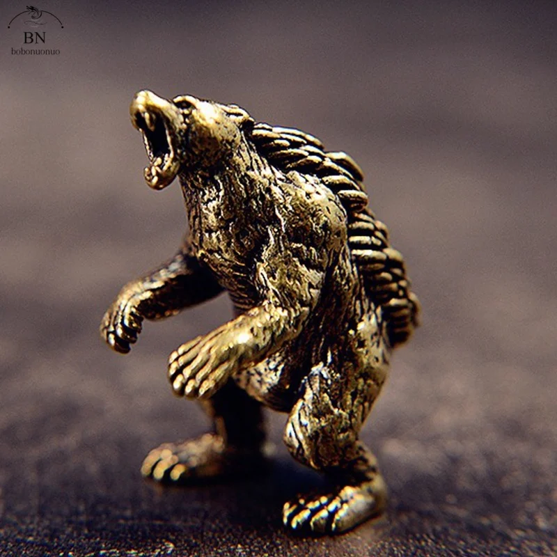 Retro Brass Furious Bear Figurine Miniature Tea Pet Animal Statue Crafts Collection Office Desk Ornament Home Decorations