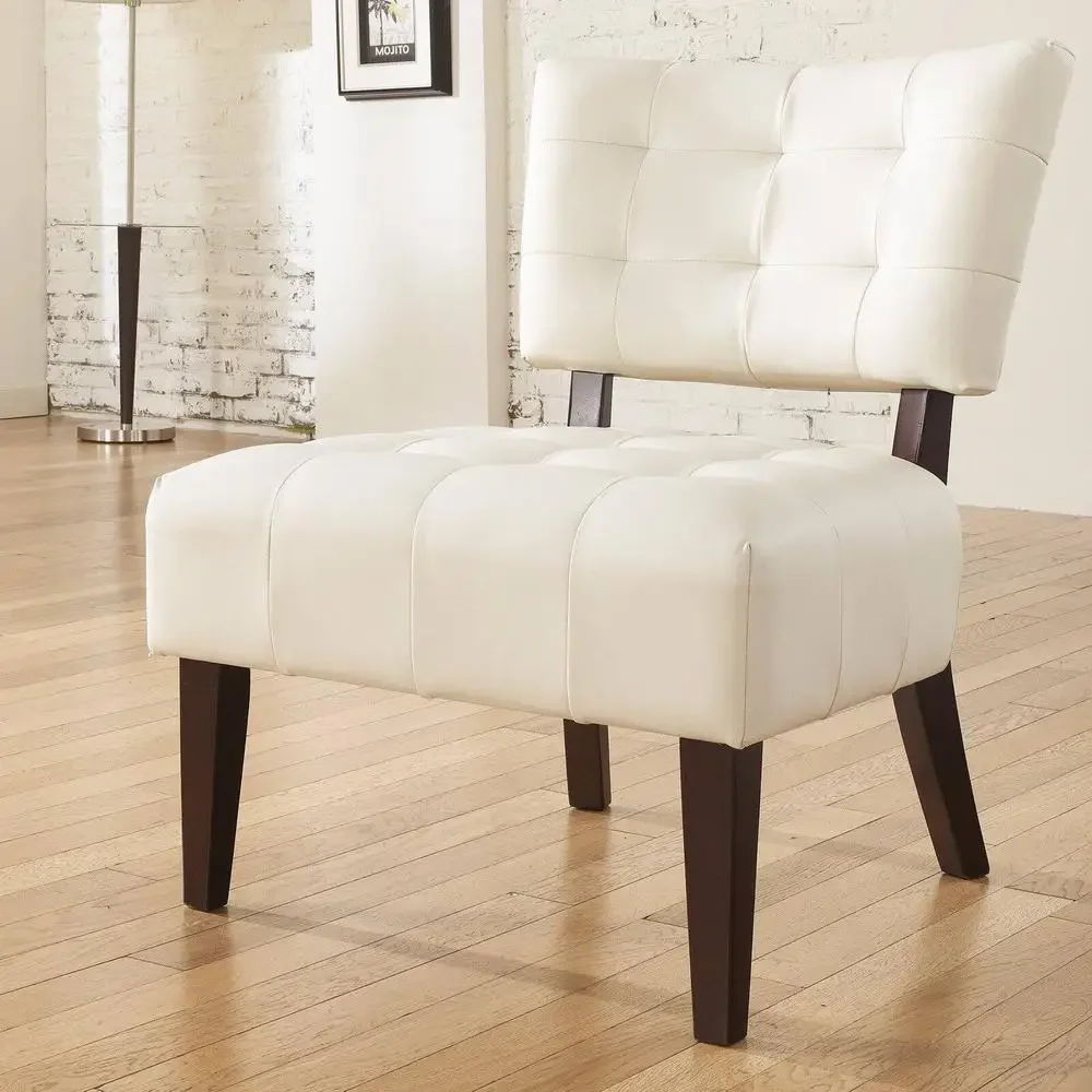 

Elegant Ivory Accent Chair with Tufted Back and High-Density Foam