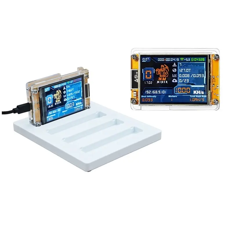 ABVT-Stand 2X 1000KH/S Nerdminer+ 4 Slots Upgraded Harshrate 2.8 Inch Smart Display Bitcoin Crypto Solo Lottery Miner Nmminer