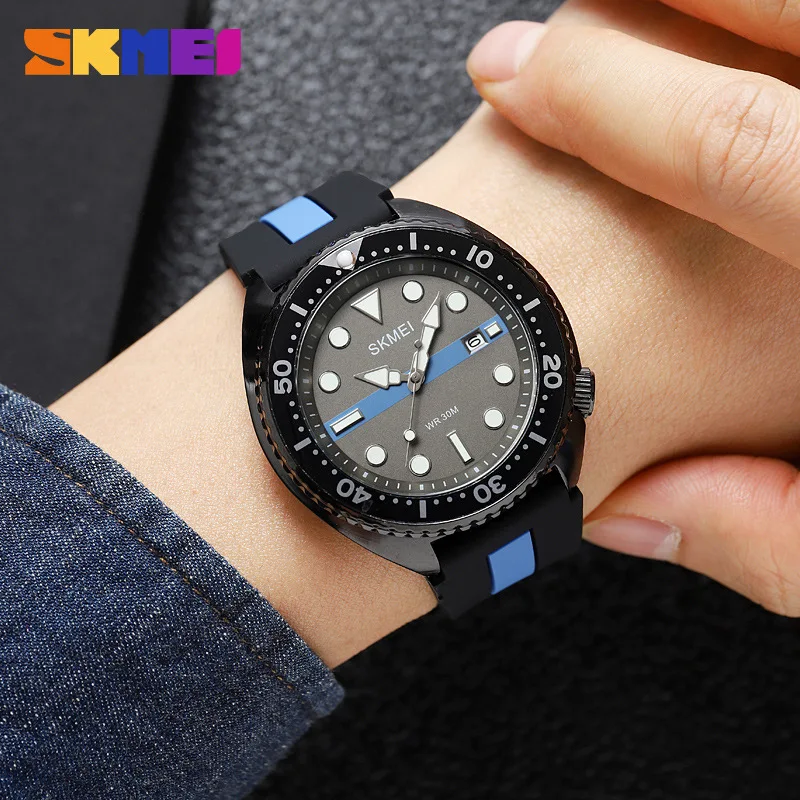 Skmei   Genuine High-End Quartz Watch Men's Waterproof Silicone Watch Band Men's Watch Casual Watch Men's