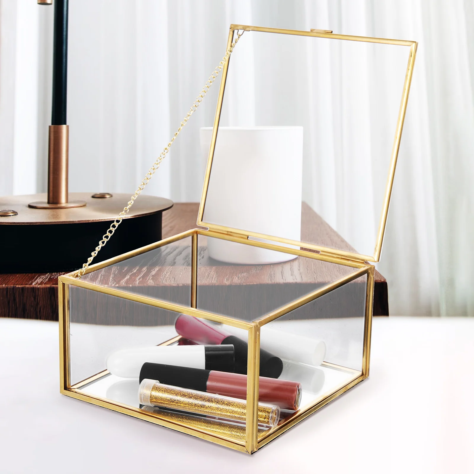 

Glass Jewelry Case Exquisite Display Box Compact Size for Household Earring Ring Bracelet Tidy Organizer Jewelry Case