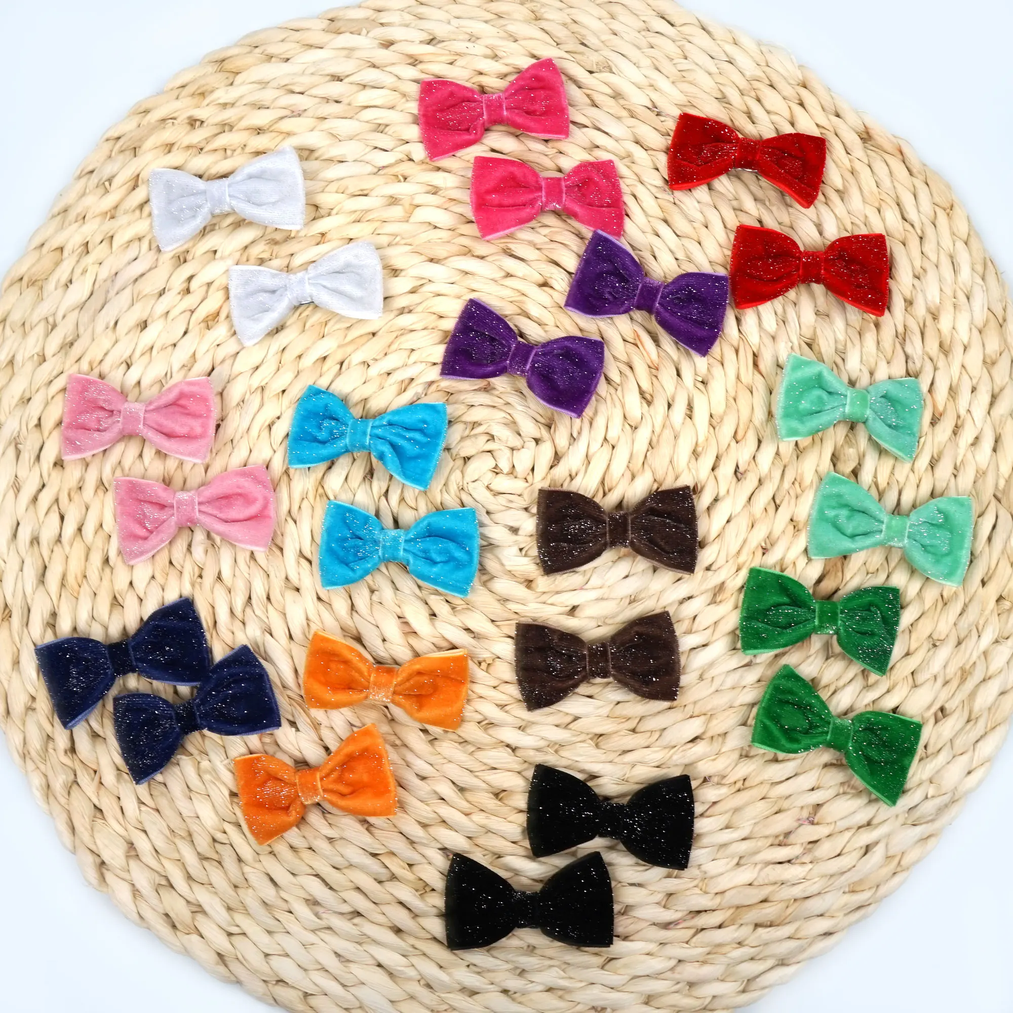 24Pcs  3\'\' Solid Velvet Hair Bows For Girls Hair Clips Baby Boutique Hairpin Handmade Barrettes Headwear Kids Hair Accessories