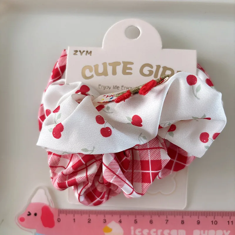 الحلو الأحمر Scrunchie 2 قطعة منقوشة النسيج القوس الشعر التعادل ل ذيل حصان عدم الانزلاق فقاعة الشعر التبعي الفتيات لطيف تنوعا
