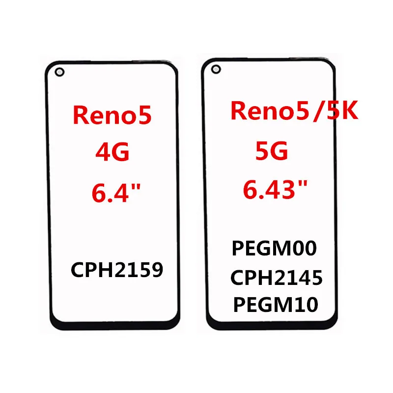 Reno5 Front Screen For OPPO Reno Z K5 K3 2 2Z 3 4 SE 5 Lite 6 4G 5G Touch Panel LCD Display Out Glass Replace Repair Parts+OCA