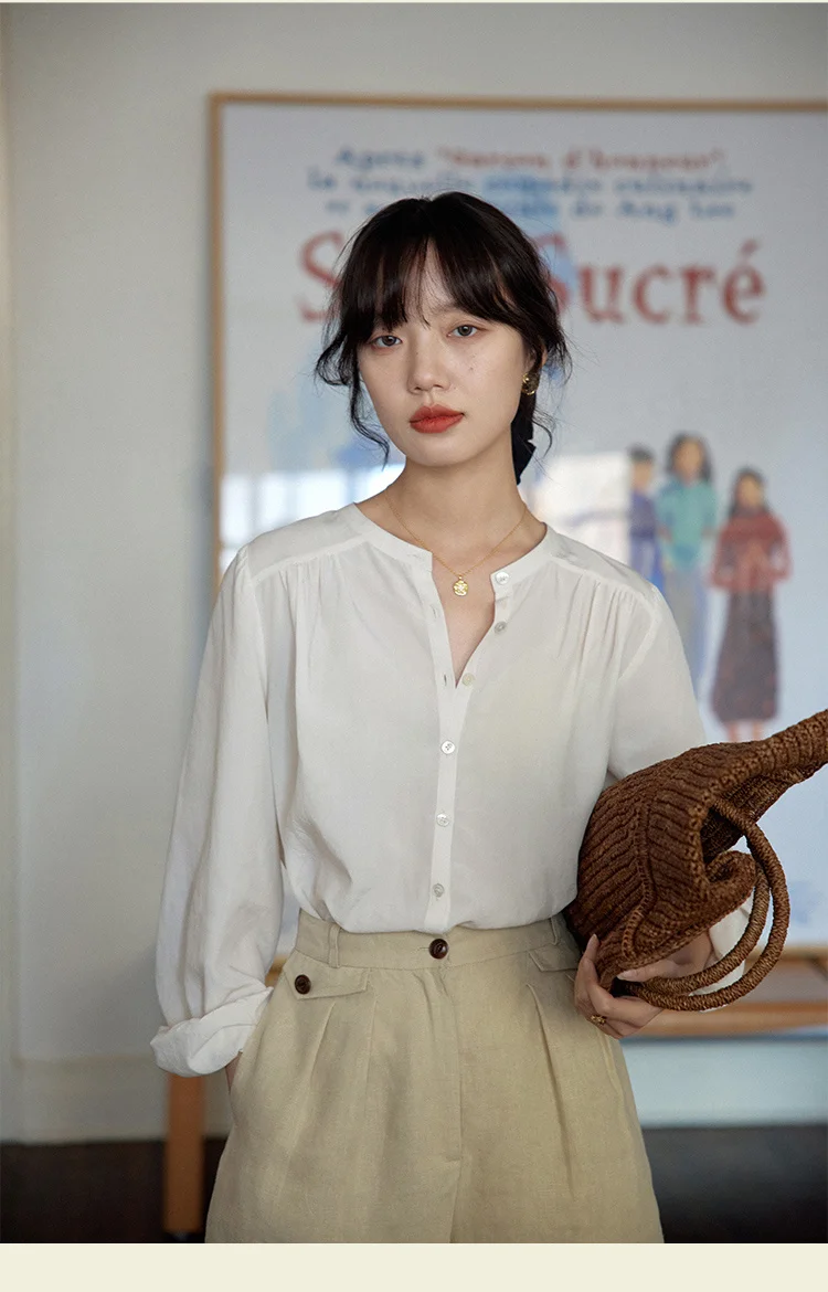 Chemises à manches longues pour femmes, chemisiers en coton boutonné, coupe cintrée, col rabattu, décontracté, élégant, tenue féminine, qualité douce, printemps