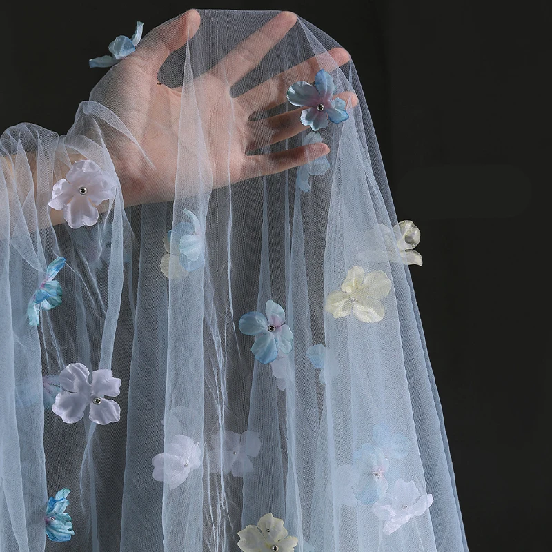 

3D Flower Soft Mesh Fabric Sweet Fairy Dresses Wedding Dress Clothing DIY Handmade Material Bionic Begonia Flower Gauze Cloth