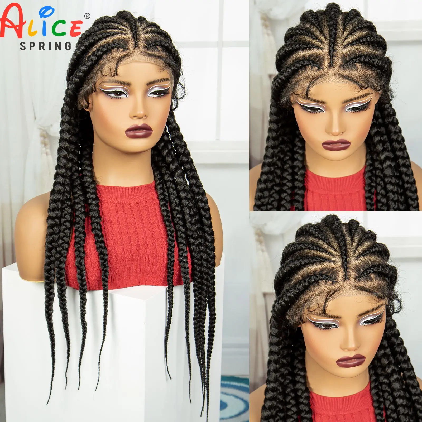 Full Lace Braided Wigs Synthetic Handmade Cornrow Braided Wig Knotless Lace Frontal Braids Wig with Baby Hair for Black Women