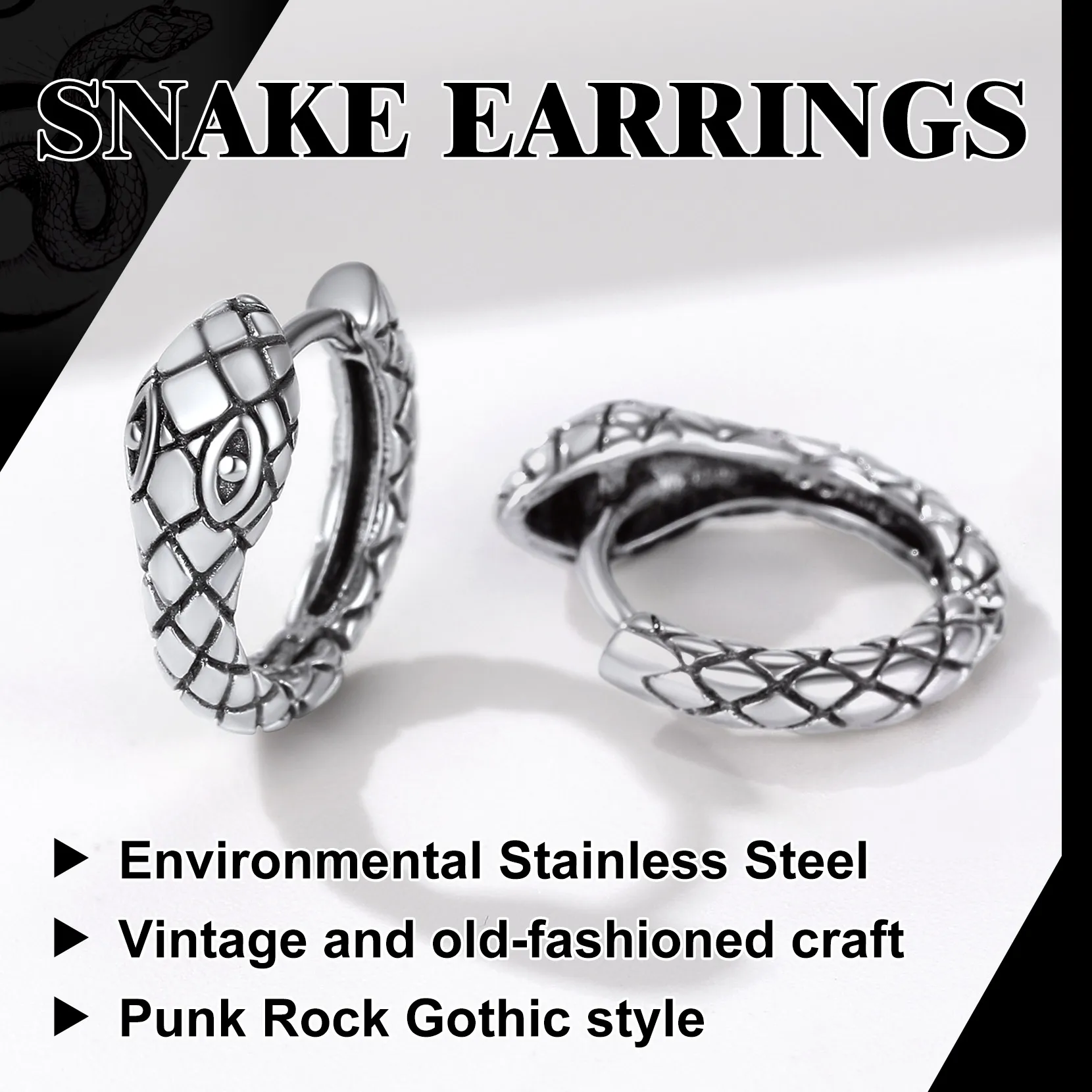 Punk Stainless Steel Snake Hoop Earrings fro Men Women Hip Pop Jewelry Unisex Daily Wear