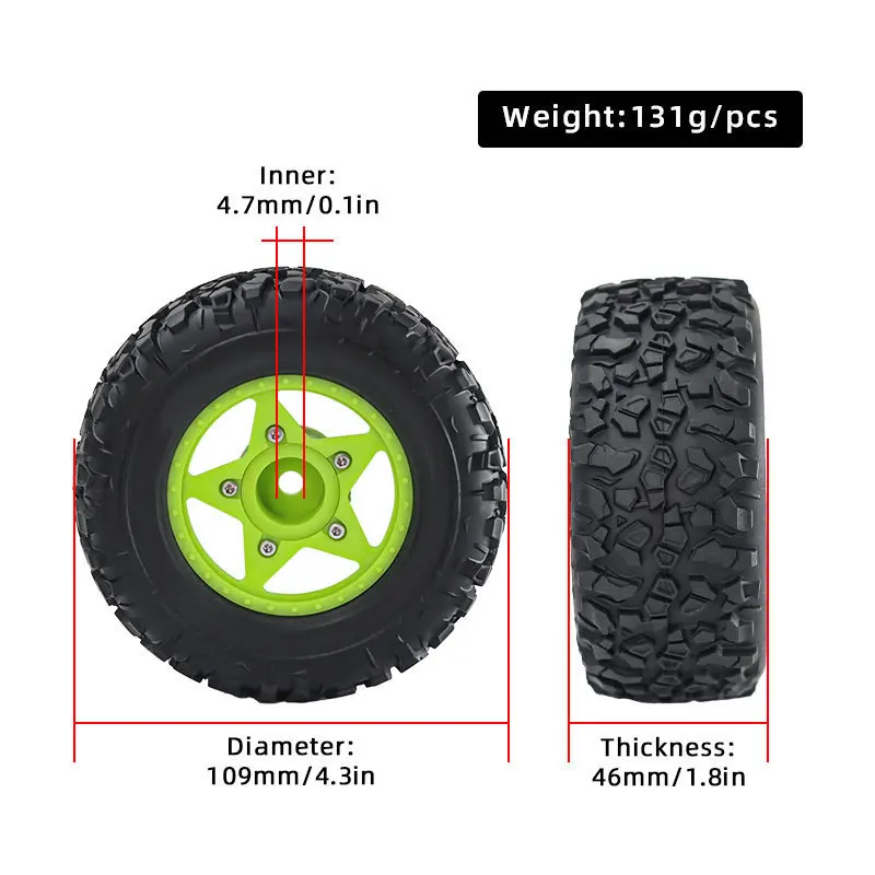 Pneu de caminhão de curso curto, 4 unidades, 109mm 1/8 1/10 com roda hexagonal de 12mm 14mm 17mm para carro TRXS Slash ARRMA SENTON Vkar SCTX10 HPI RC