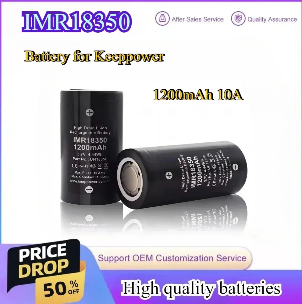 

2pcs Batteries 10A Discharge for Keeppower IMR 18350 1200mAh 3.7V UH1835P Li-ion Rechargeable Battery18350