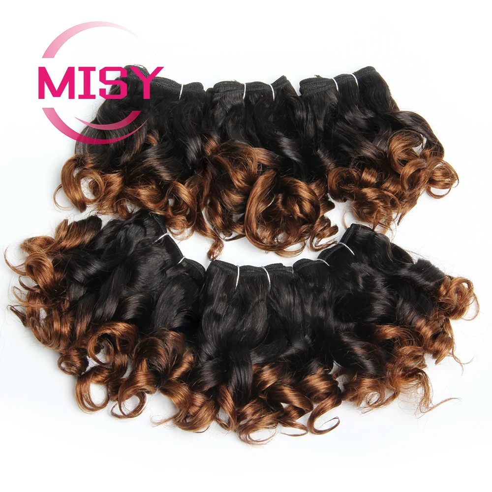 6Pcs/Lot Curly Human Hair Bundles Ombre Color Brazilian Hair Weave Bundles Short Remy Human Hair Curly Bundles For Women