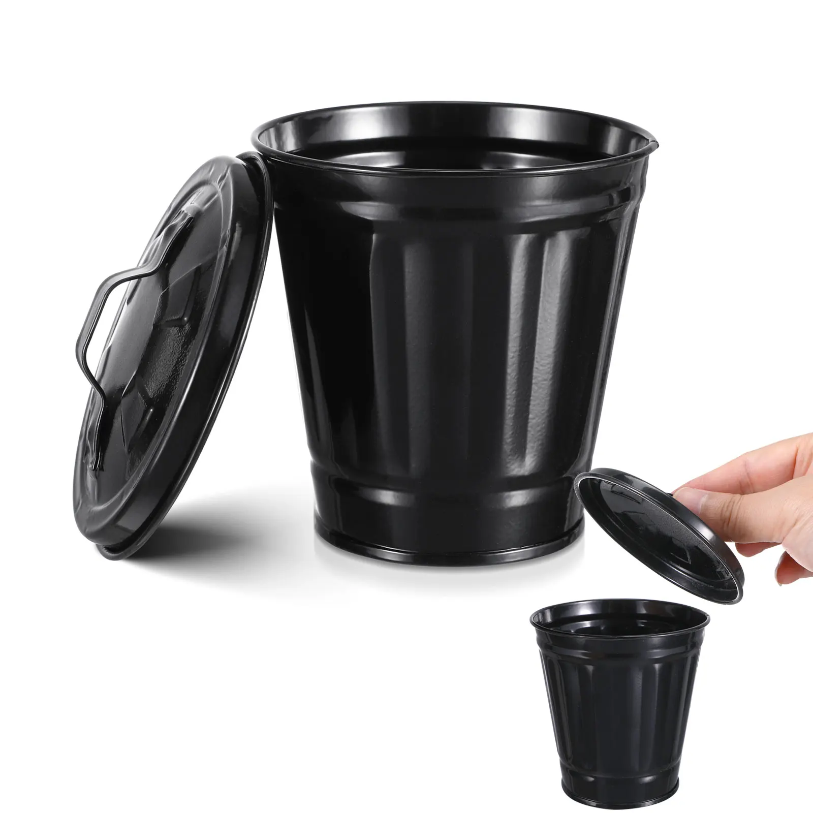 

Lidged Trash Can Small Waste Storage Bin Desktop Garbage Container Green Iron Material Creative Style Kitchen Bedroom Flower Pot