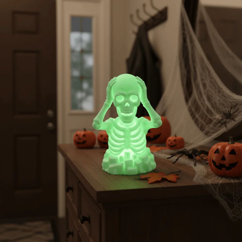 Compact Halloween Skeleton Figurine Creative Novelty 3D Printed Skull White Miniature Glow Miniature Sculpture Party