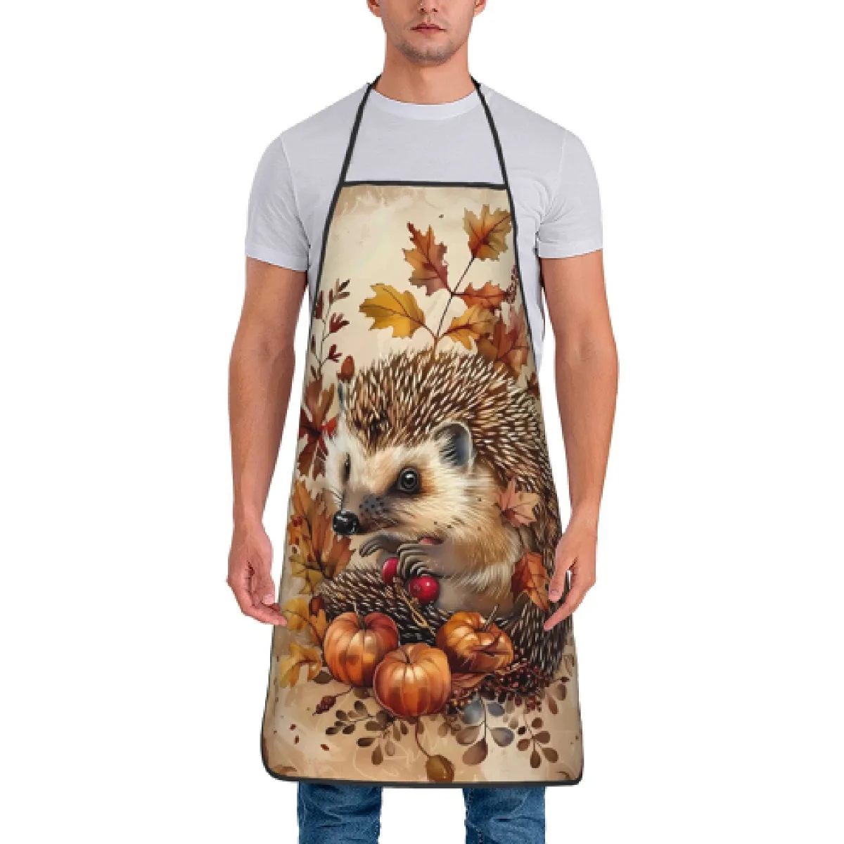 Autumn Squirrel Fall Harvest Apron Reusable Kitchen Cooking Apron for Fall Decor Baking Picnic
