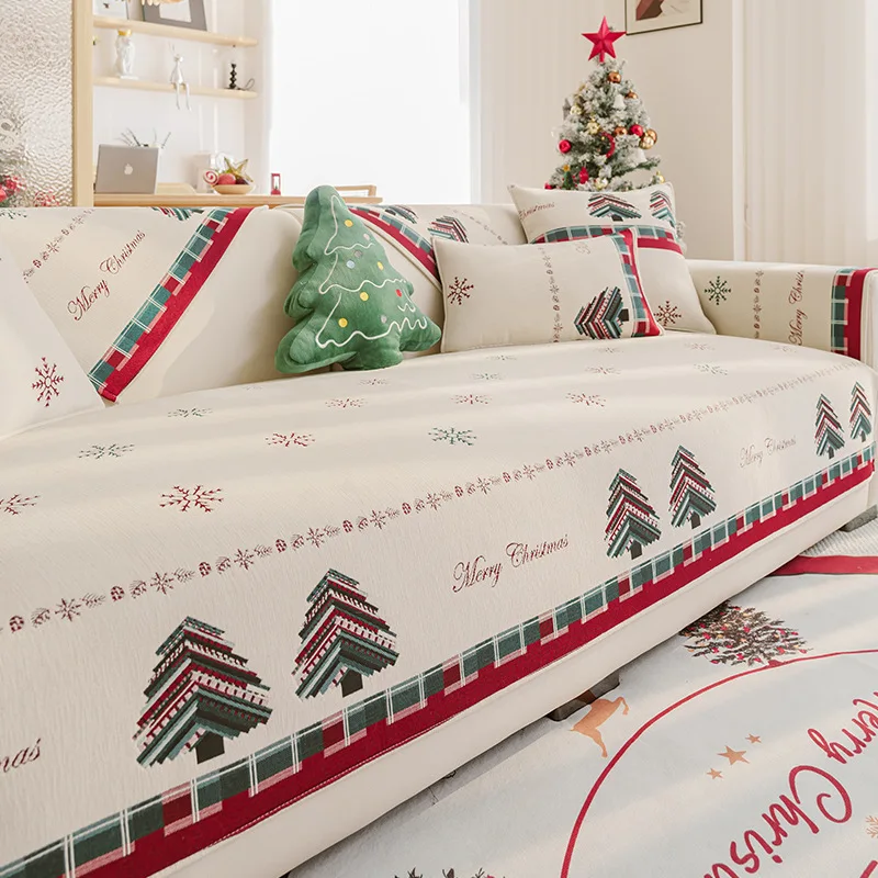 

Christmas Chenille Soft Sofa Cover Anti-Displacement All-Season Seat Cushion Cover Winter Universal Sofa Seat Covers Decor Home