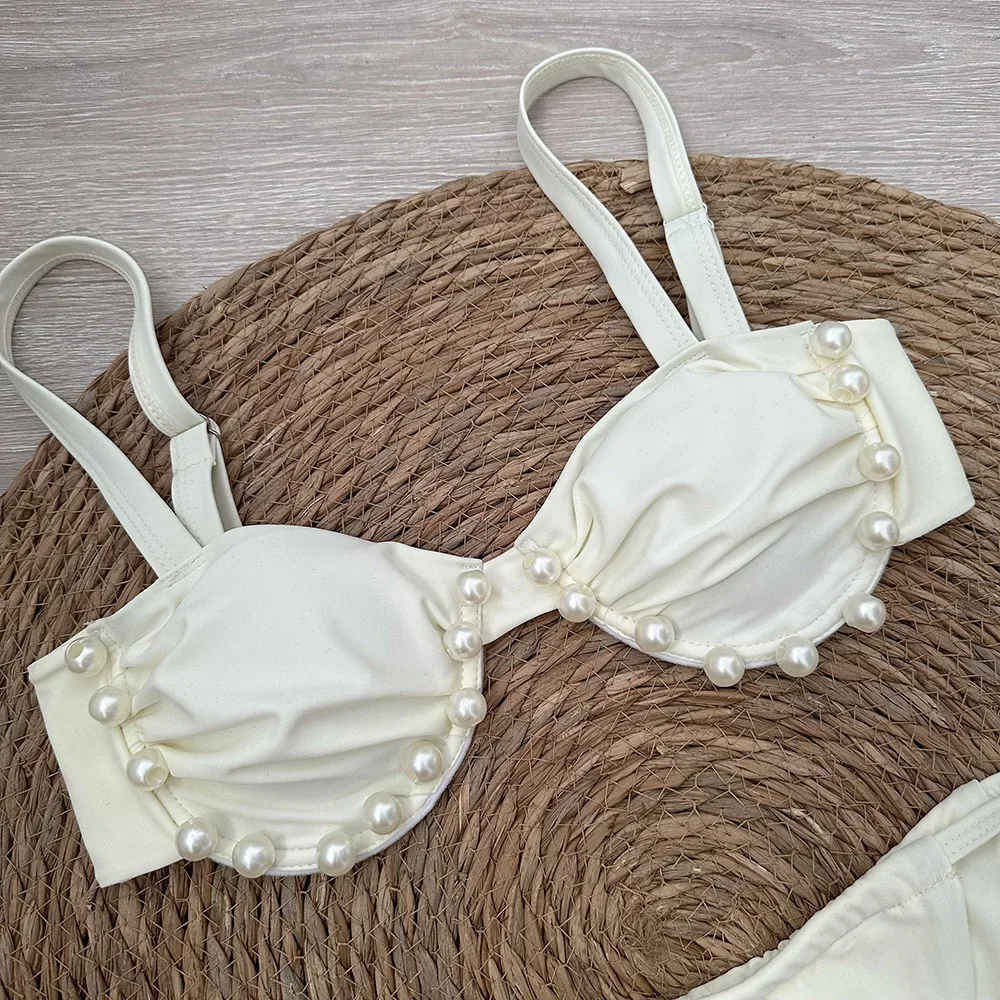 マイクロプッシュアップビキニ 2024 女性水着セクシーな水着 Tバックビキニセットブラジルビーチウェアパール水着 Biquini 女性