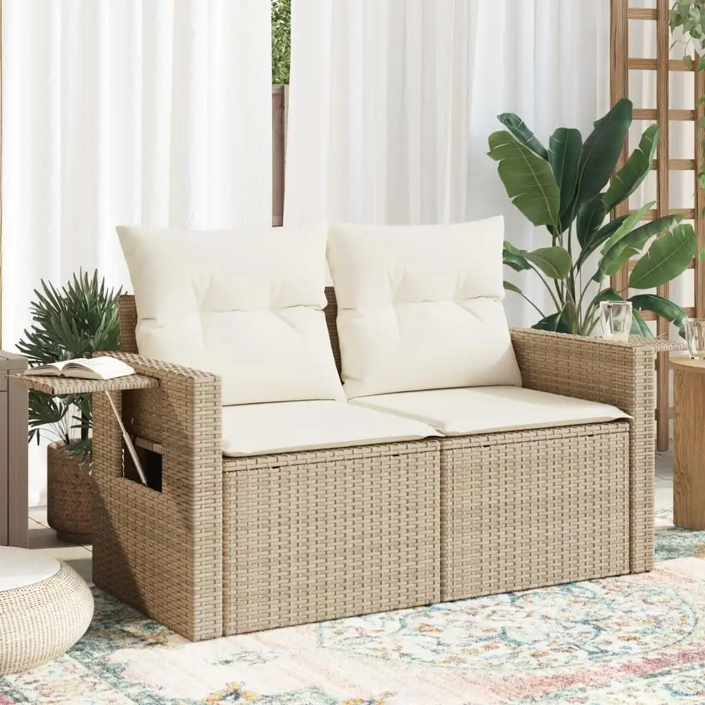 

Beige Garden Sofa Foldable Medium Size PE Rattan Powder-Coated Steel Outdoor Furniture