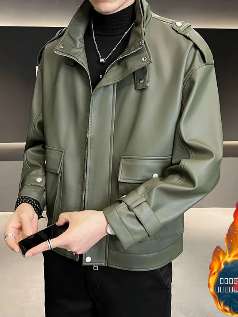 

Men's Thiened Cotton Motorcycle Jaet Stand Collar Workwear Outerwear Autumn Winter Faionable Ci Sle Long Sve Zipper