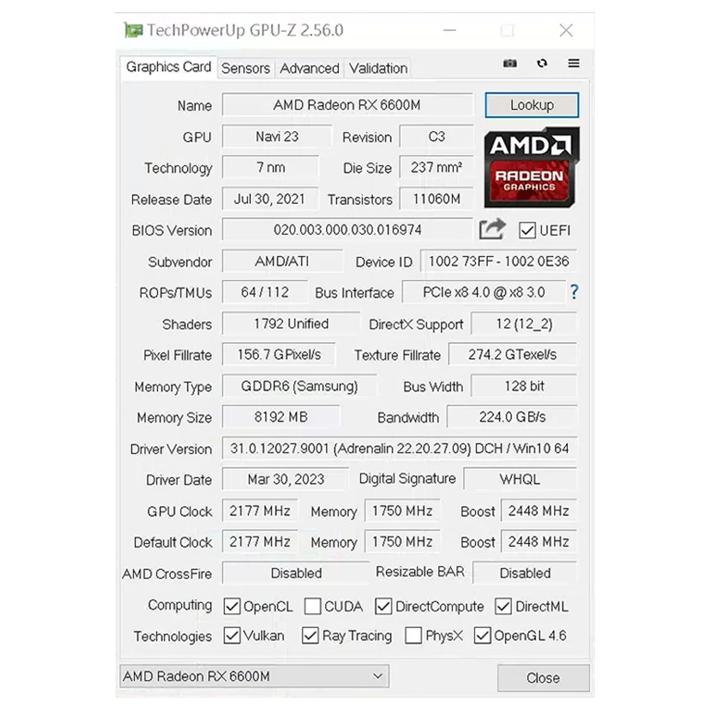 SOYO AMD RX 6600M 8GB Grafikkarte GDDR6 128Bit PCI-E 4.0×8 8Pin Radeon GPU RX6600M Desktop Components PC Gaming Grafikkarten