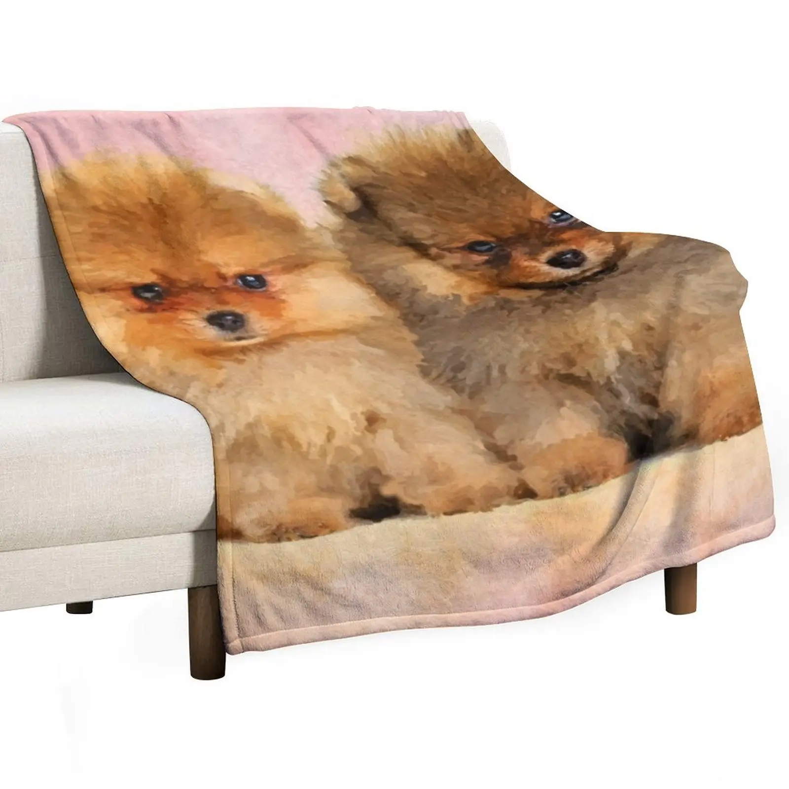 

Cute Pomeranian Puppies Throw Blanket Cute Plaid For Sofa Thin Decorative Beds Fashion Sofas Blankets