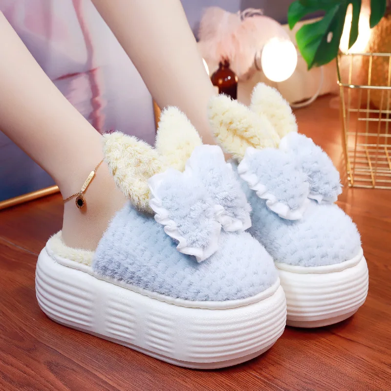 2022 Winter New Furry Chick Cotton Slippers Women Home Cotton Slippers Cartoon Cute Thick-soled High-heeled Fur Thick Bottom