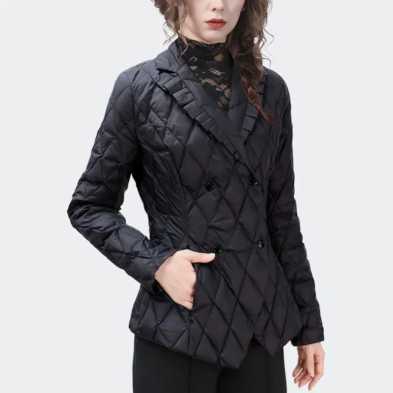New Light Thin Winter Clothes Cotton-padded Jacket Ladies High-end Fashion Slim Short Ruffled Suit Parkas Coat Female Overcoat