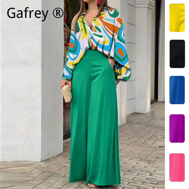 

Women's Printed Shirt Wide Leg Pants Set Casual Floral Blouse 2 Piece Matching Set Summer Vacation Holiday Outfits