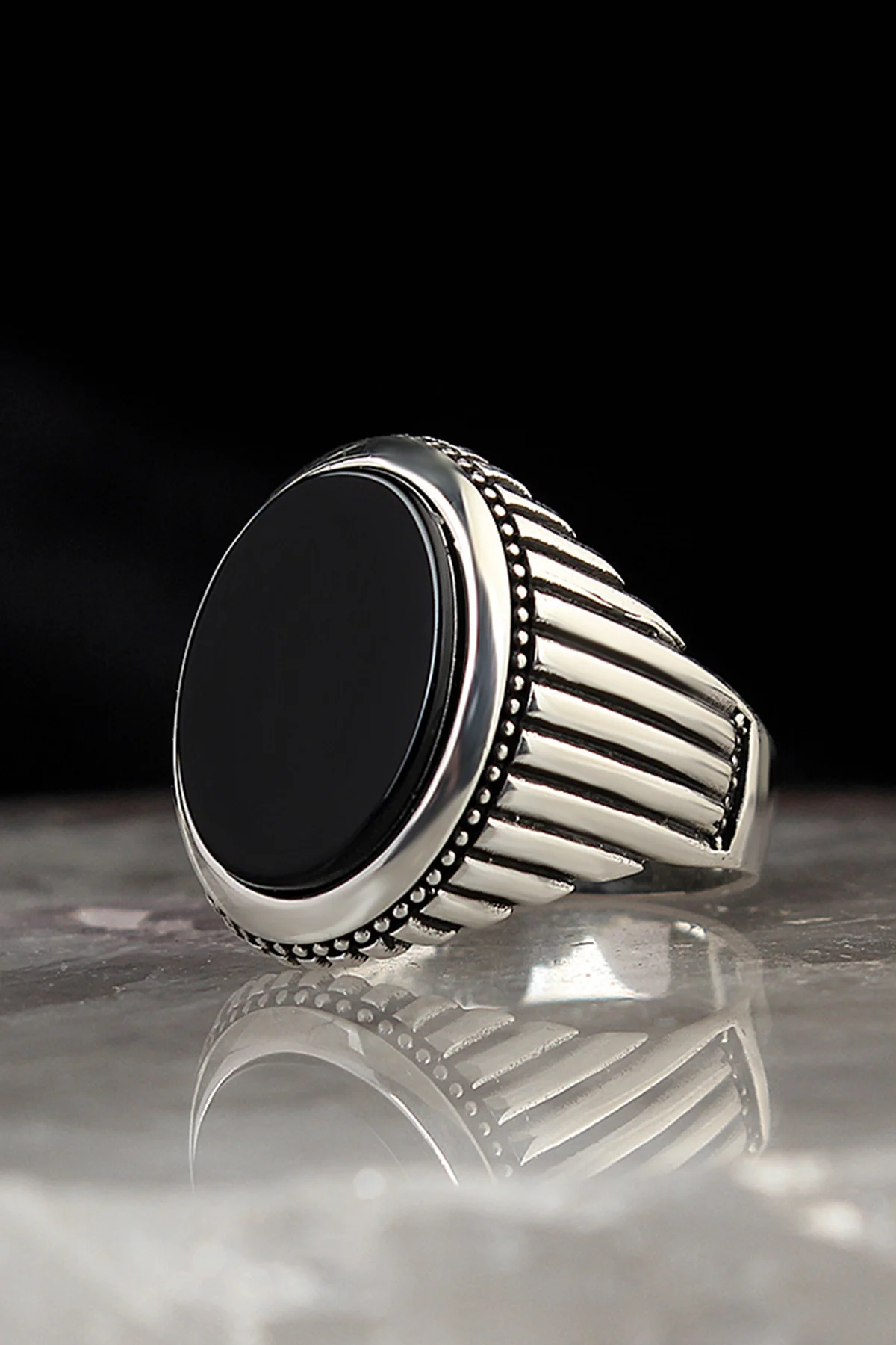 Onyx Stone Column Pattern 925 Sterling Silver Men 'S Ring