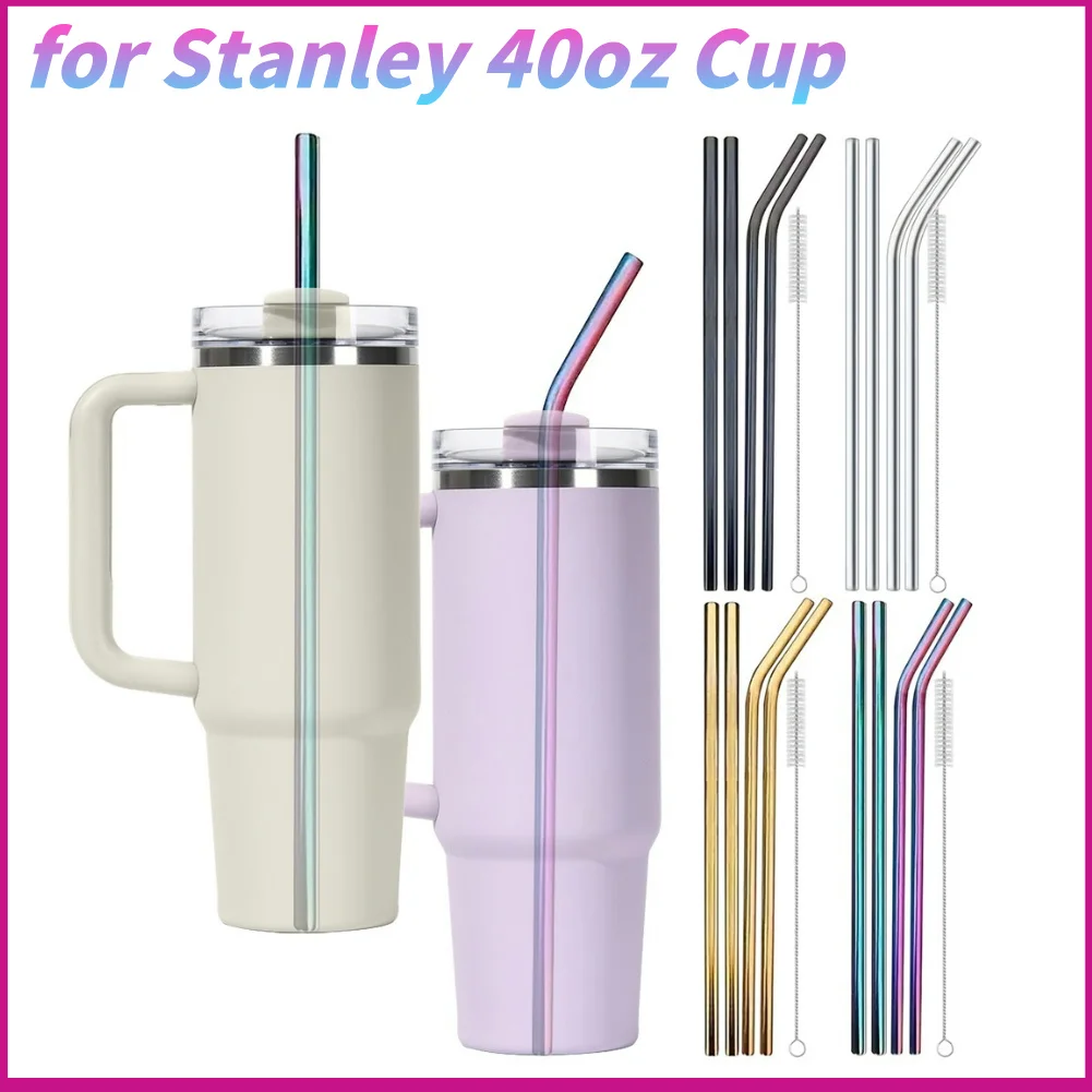 4Pcs Stainless Steel Straw with Cleaning Brush Drinking Straws Metal Straw for Stanley 40oz Cup Accessories