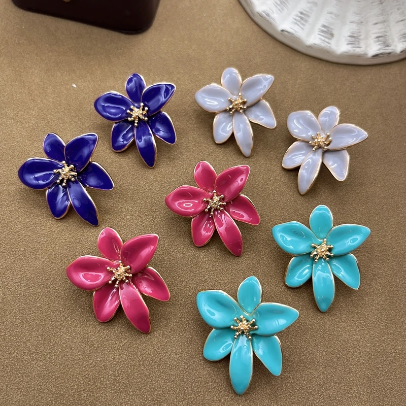 

Elegant Petal Dripping Glaze Earrings Stud For Women Girls Flower More Colors Elegant Brincos