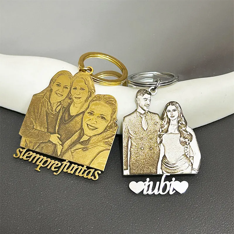 

Брелок с фотографией и лазерной гравировкой, персонализированный брелок из нержавеющей стали, индивидуальный ручной рисунок, текст для мужчин и женщин, ювелирные изделия на заказ, подарок