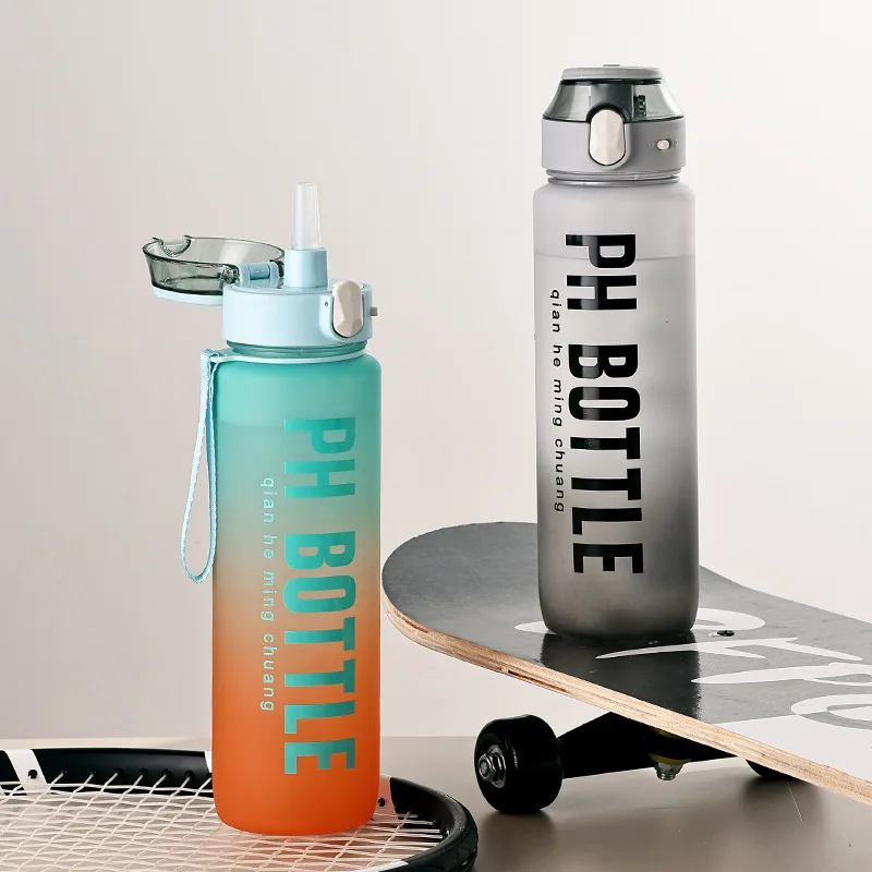 0.75/1L Sports Bottles with Straw Large Capacity Portable Leak-Proof Outdoor Travel Drink Plastic Motivational Water Bottle