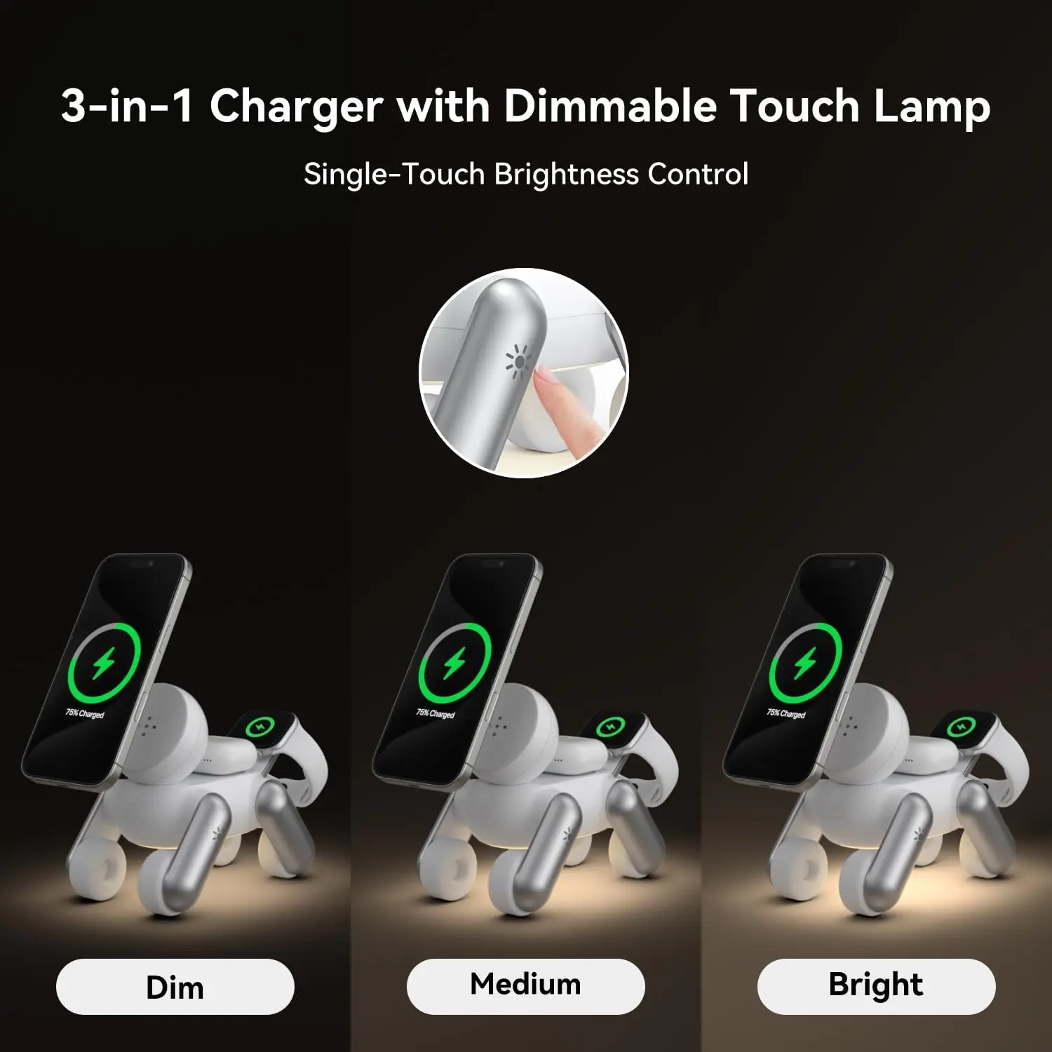 TIMESS Foldable Robot Dog Wireless Charger 3 in 1 Fast Magnetic For iPhone 17 16 15 14 PROMAX For Apple Watch For Airpods Stand