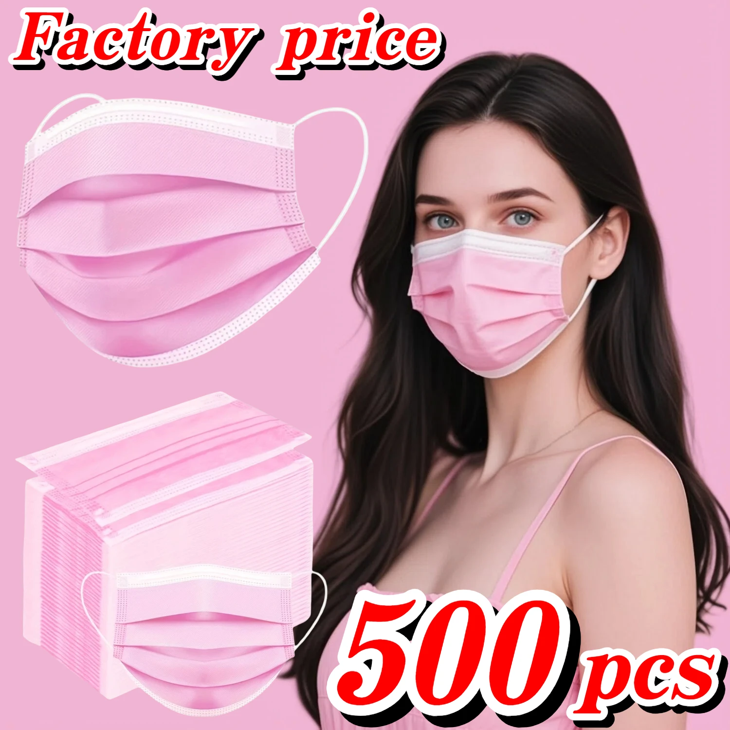 500 قطعة من الأقنعة الواقية الوردية للاستعمال مرة واحدة - 3 طبقات قابلة للتنفس ومريحة، حلقات أذن قابلة للتعديل ومنصات أنف مناسبة للاستخدام المنزلي، يمكن شراؤها بكميات كبيرة، مثالية للأنشطة الخارجية والمنزل والمكتب والمدرسة والجنسين