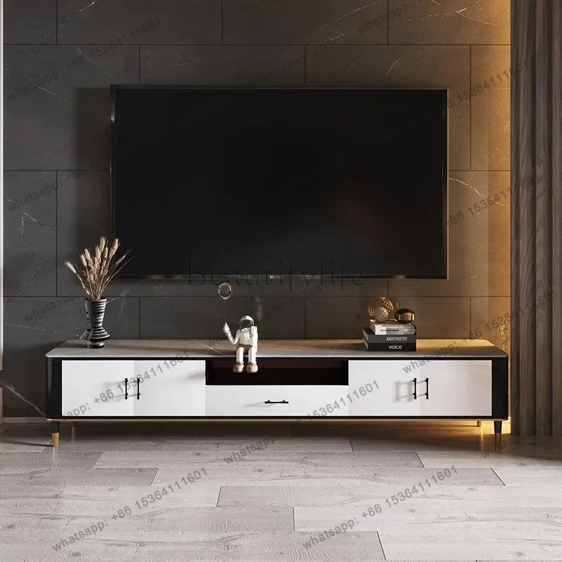 

yj9 Modern simple rock slab TV cabinet small apartment living room with drawers audio-visual cabinet