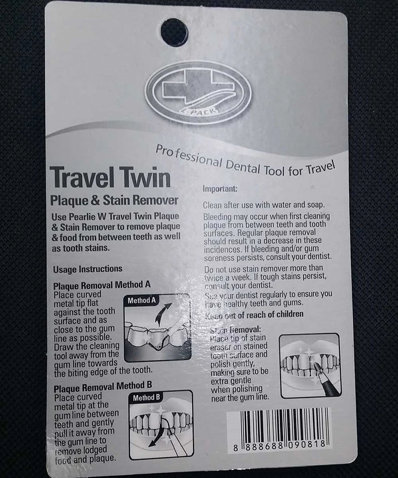 Double Travel Stain Plaque Remover & Dental Pick kit LitPack TP-23 oral hygiene travel dentist tool