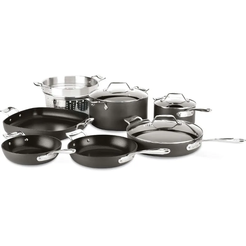 

Essentials Hard Anodized Nonstick Cookware Set 10 Piece Oven Safe 350F Pots and Pans Black