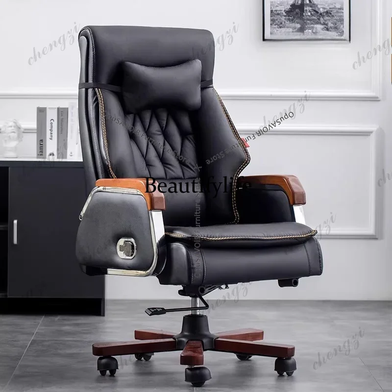 M178  Ergonomic Genuine Leather Office Chair - Massage Executive Desk Chair for Prolonged Sitting Comfort in Home and Business