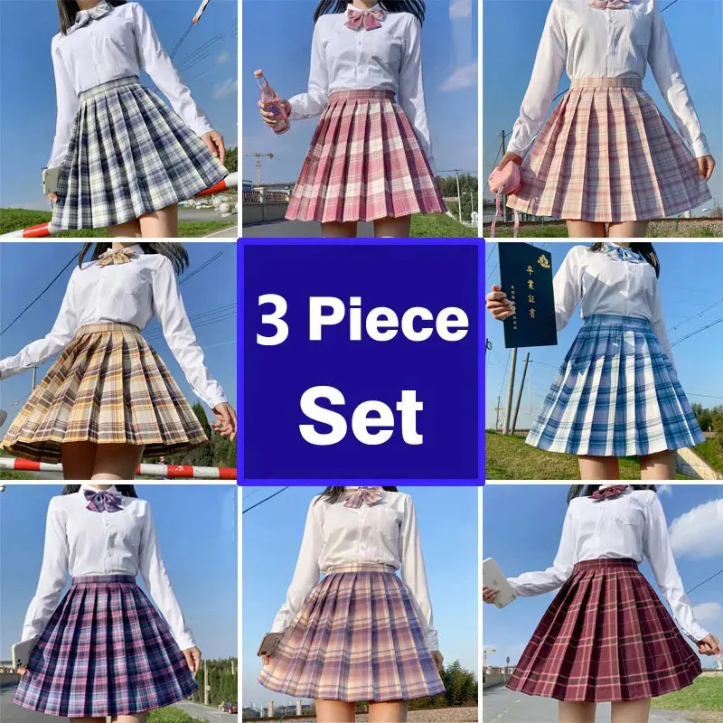 High School Student Clothes Japanese Uniform Long Sleeve Jk Seifuku for Girl High Waist Pleated Skirt Anime Cosplay Schoolgirl