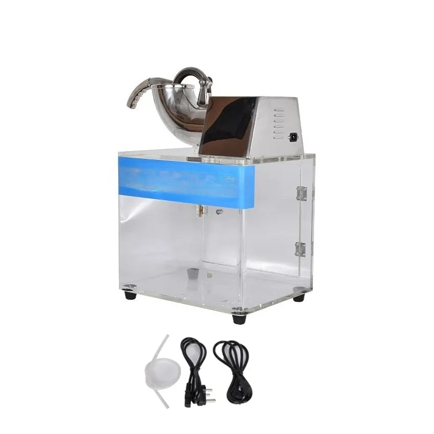 

220V Commercial Heavy-Duty Electric Ice Shaver - 304 Stainless Steel Blade, Safety Cover, for Restaurant & Bar