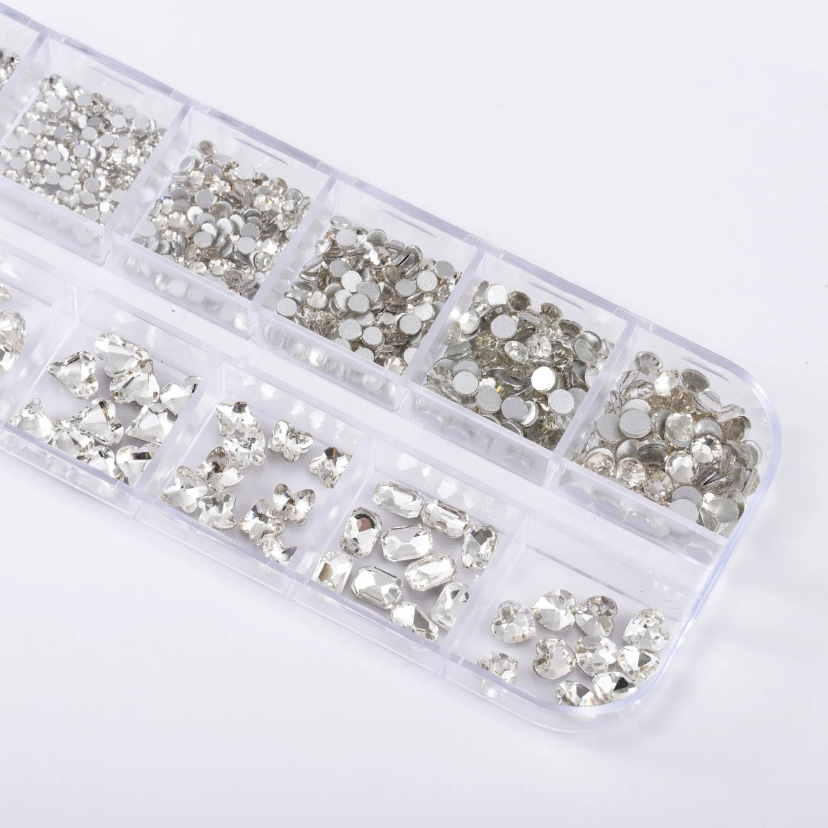 مجموعة من مثقاب الأظافر من حجر الراين ، 12 صندوق شبكي ، شفاف ، مسطح ، فراشة ، قلب ، قطرة #5