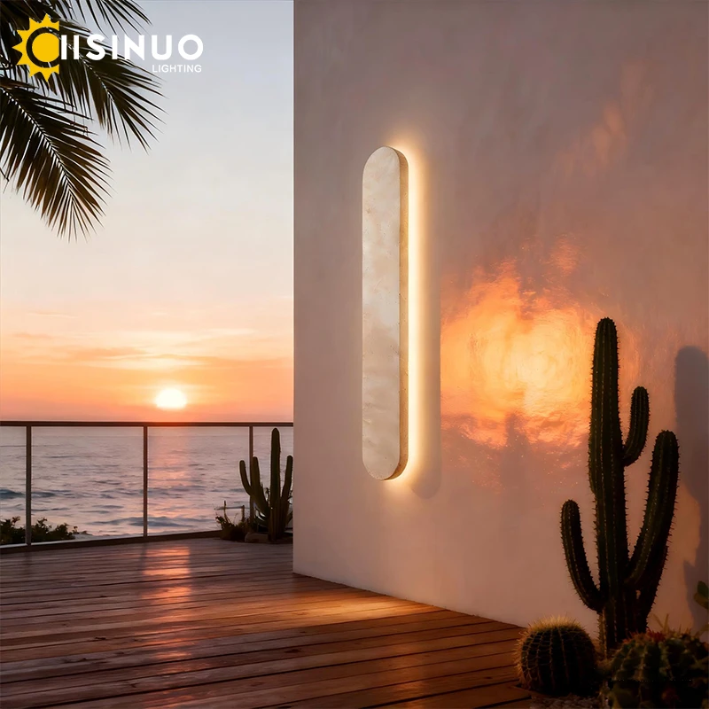 مصباح جداري من الحجر الطبيعي من الترافرتين الأصفر، شريط طويل متين، شكل خطي LED خارجي مقاوم للماء لبوابة سياج الفيلا #3