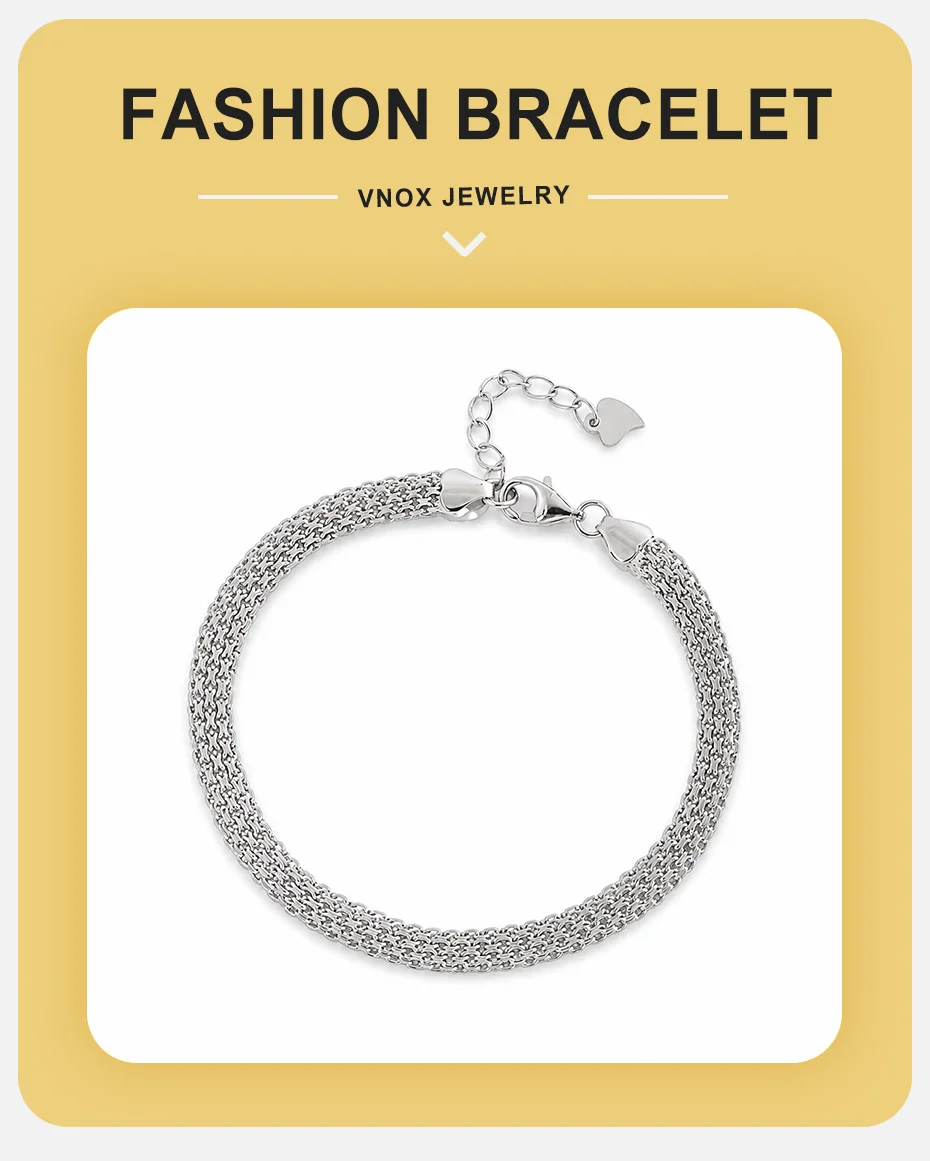 Vnox Silberfarbenes Mesh-Armband für Herren, 5,2 mm Kupfer-Spitzenarmreif, verstellbarer Karabinerverschluss, Herzanhänger, minimalistisches Schmuckgeschenk – Detail 1