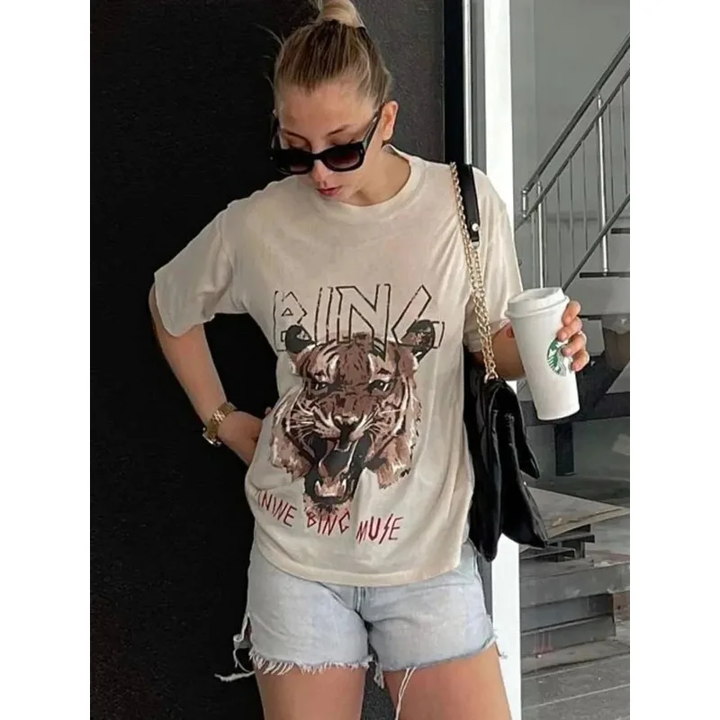 2024 Summer Eagle Graphic T-Shirt Women Short Sleeve Round Neck Fashion Tees Tops Vintage Tee Shirt T-shirts Female Clothing