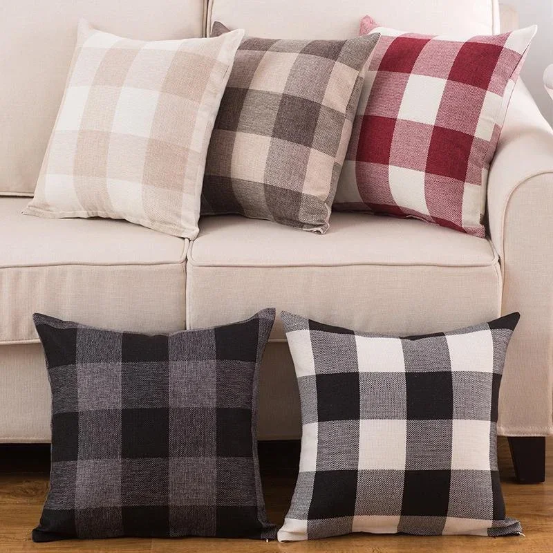 45x45cm Plaid Pillowcase with Zipper Linen Breathable Pillow Case Comfortable Bedding Pillow Cover Standard Size - 6 Colors